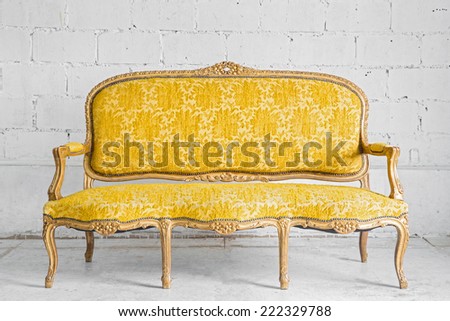 Vintage luxury Yellow sofa Armchair in white brick wall room