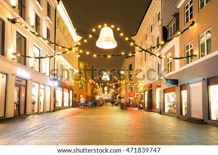 Oslo Downtown walking street at Night on New Year\'s Eve Day