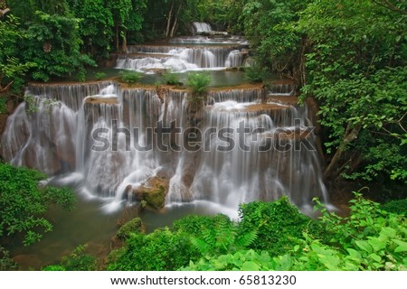 Huay Mae Khamin Waterfall Forth Level, Paradise waterfall in Tropical rain forest of Thailand
