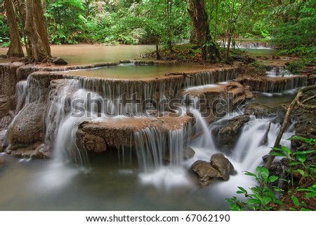 Huay Mae Khamin Waterfall Sixth Level, Paradise waterfall in Tropical rain forest of Thailand