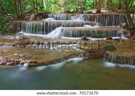 Huay Mae Khamin Waterfall Sixth Level, Paradise waterfall in Tropical rain forest of Thailand