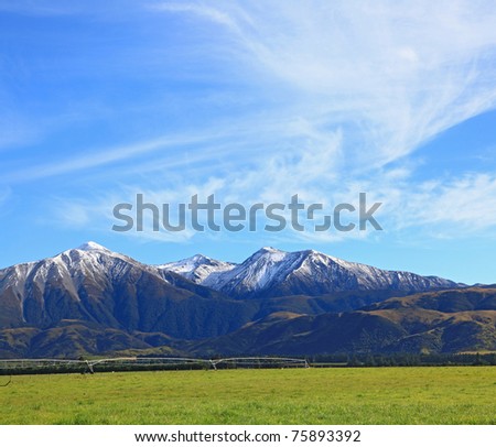 snow mountain of southern alpine alps in New Zealand with sunny sky