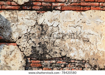 ruin monastery temple wall from red brick using as background
