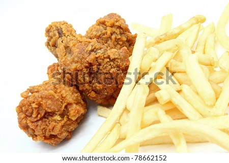 crispy deep fried chicken wing with french fries