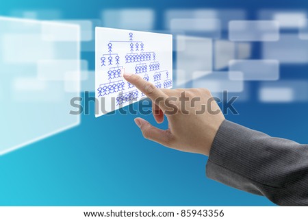 man hand touch on vacant position in organization chart for Job Seeking concept