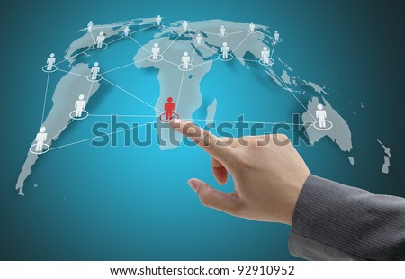 Business Hand Touch on Social Network Concept with World Map