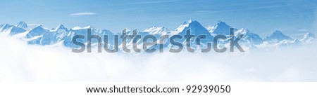Panorama Of Snow Mountain Range Landscape With Blue Sky From Pilatus Peaks Alps Lucern Switzerland