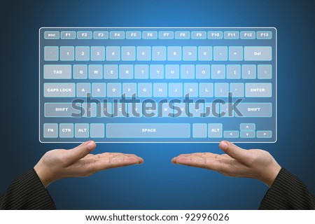 Business Hands Hold Technology Virtual Keyboard Interface