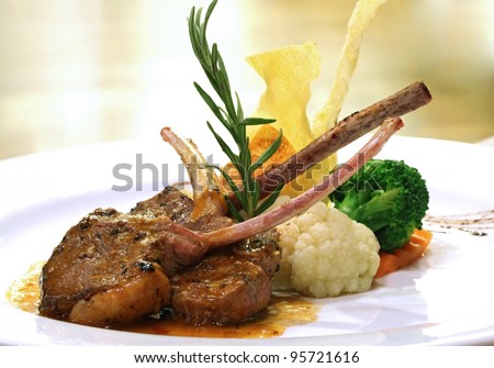 Gourmet  Main Entree Course Grilled Lamb steak with spicy Pepper sauce.