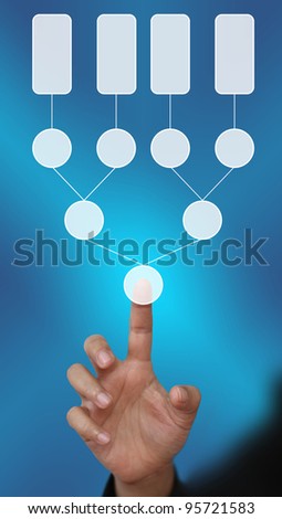 hand push on blank decision tree diagram in hand for business analyze