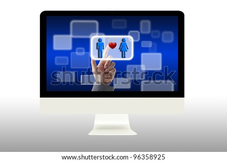 hand touch on Love Button in Virtual LED Computer touch screen