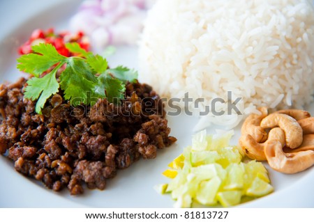 hot rice with Salted Olive, green herbs and nuts : delicious tradition food