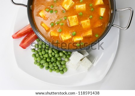 Cheese Cooked with Peas in a Creamy Sauce, Indian Dish
