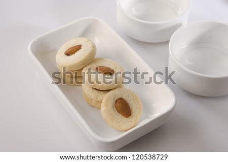 Almond  Biscuits  or Almond Cookies in White Tray