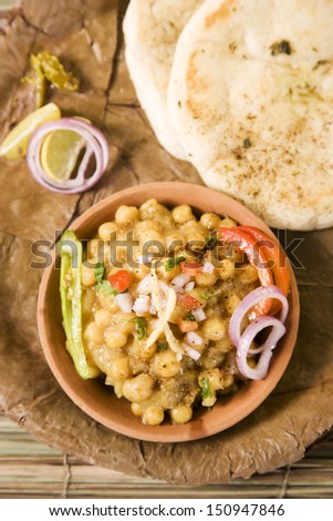 Dried Yellow Peas Chaat with Pan Cooked Bread, Indian Food