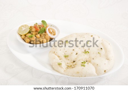 Dried Yellow Peas Chaat with Pan Cooked Bread, Indian Food