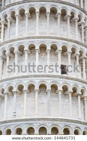 Arches and Columns in Leaning Tower of Pisa with single open window