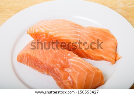 Two fresh, raw Atlantic salmon fillets