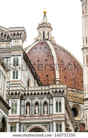 View of Old Massive Church in Florence, Italy, Il Duomo Isolated on white