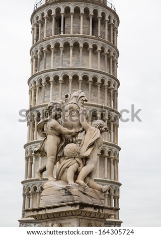 A medieval statue near the Leaning Tower of Pisa