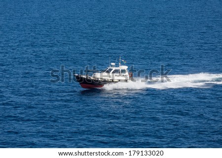 PIlot boat in the Mediterranean Sea near the Straights of Messina