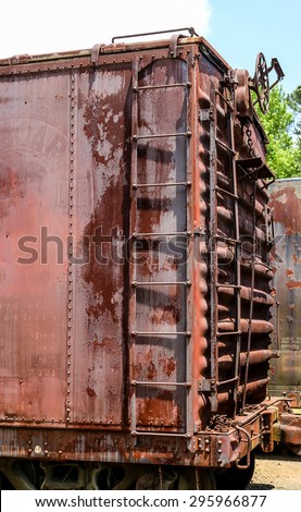 Ladder on an old rusty freight car on a train