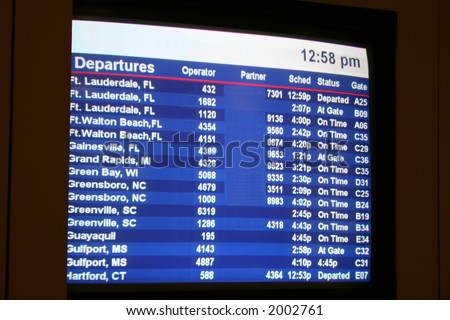 Departure screen at busy airport