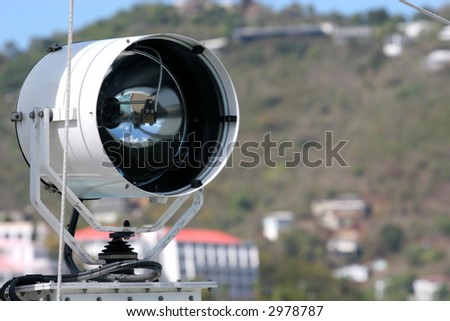 Search light attached to the side of a ship