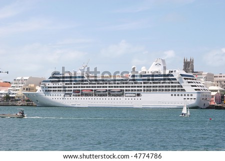 Side view of a luxury cruise ship at dock