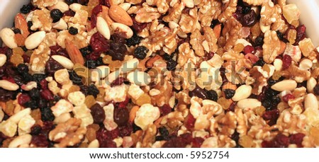 A trail mix of nuts and dried fruit