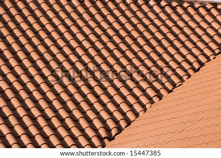 Two red tile roofs forming an angle