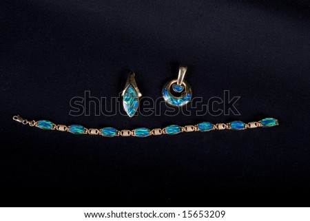 Beautiful turquoise jewelry on black background