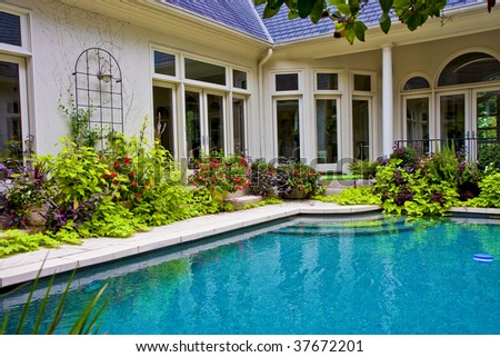 A nice residential pool in an interior courtyard