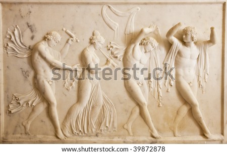 An old fresco of people dancing in an ancient greek palace