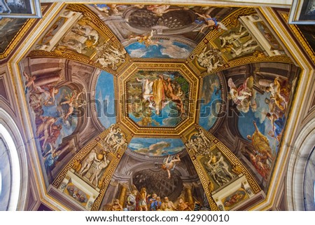 A view of ceiling paintings in the Vatican Museum