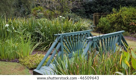 Small Garden Bridges on Small Green Wooden Bridge In A Formal Garden Stock Photo 46509643