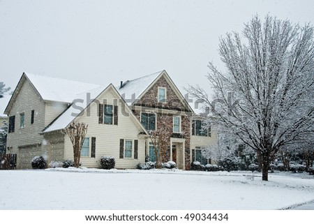 A nice house on a cold winters day in the snow