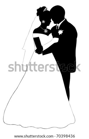stock vector wedding couple silhouette isolated on white