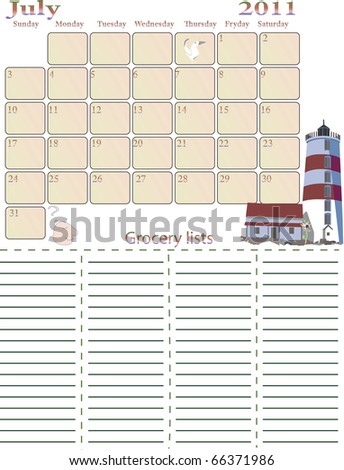 july calendar 2011 with holidays. stock photo : weekly grocery lists with July, calendar 2011; holidays