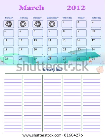  2012 Calendars on Stock Photo   March Calendar 2012 Weekly Grocery Lists  Dont Forget