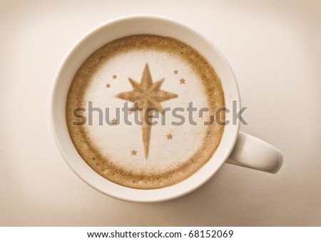 star of Bethlehem drawing on latte art coffee cup