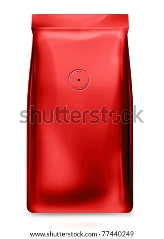 red foil package bag with valve isolated on white background