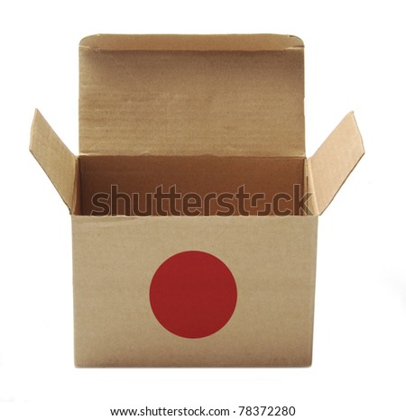 paper box with japanese flag isolated on white background