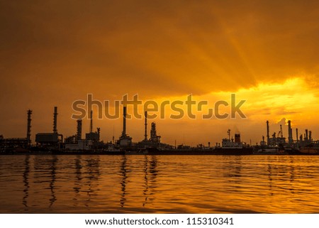 Morning Golden Sunrise At Petroleum Refinery Twilight