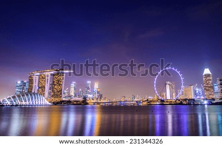 Singapore Night City With Crowded Buildings