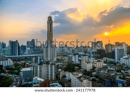 Sunset Cityscape Of Urban Scene