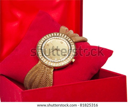 Womens Golden Watch In Red Box