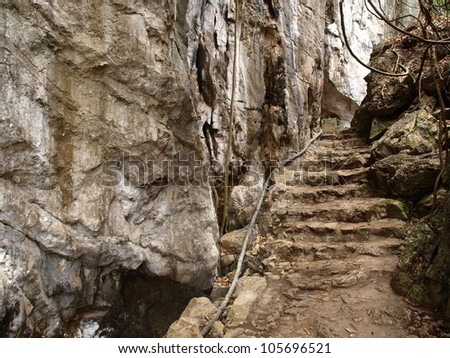 ancient rock stair in the col, Thailand