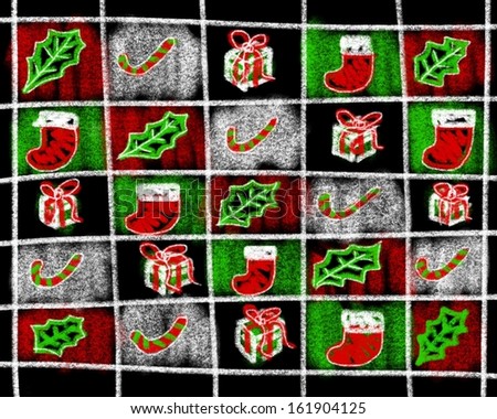 Christmas gift, red sock, green leaf and candy, illustration painting background