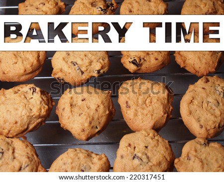 Cashew nut cookies on steel grid after bake in oven with text banner